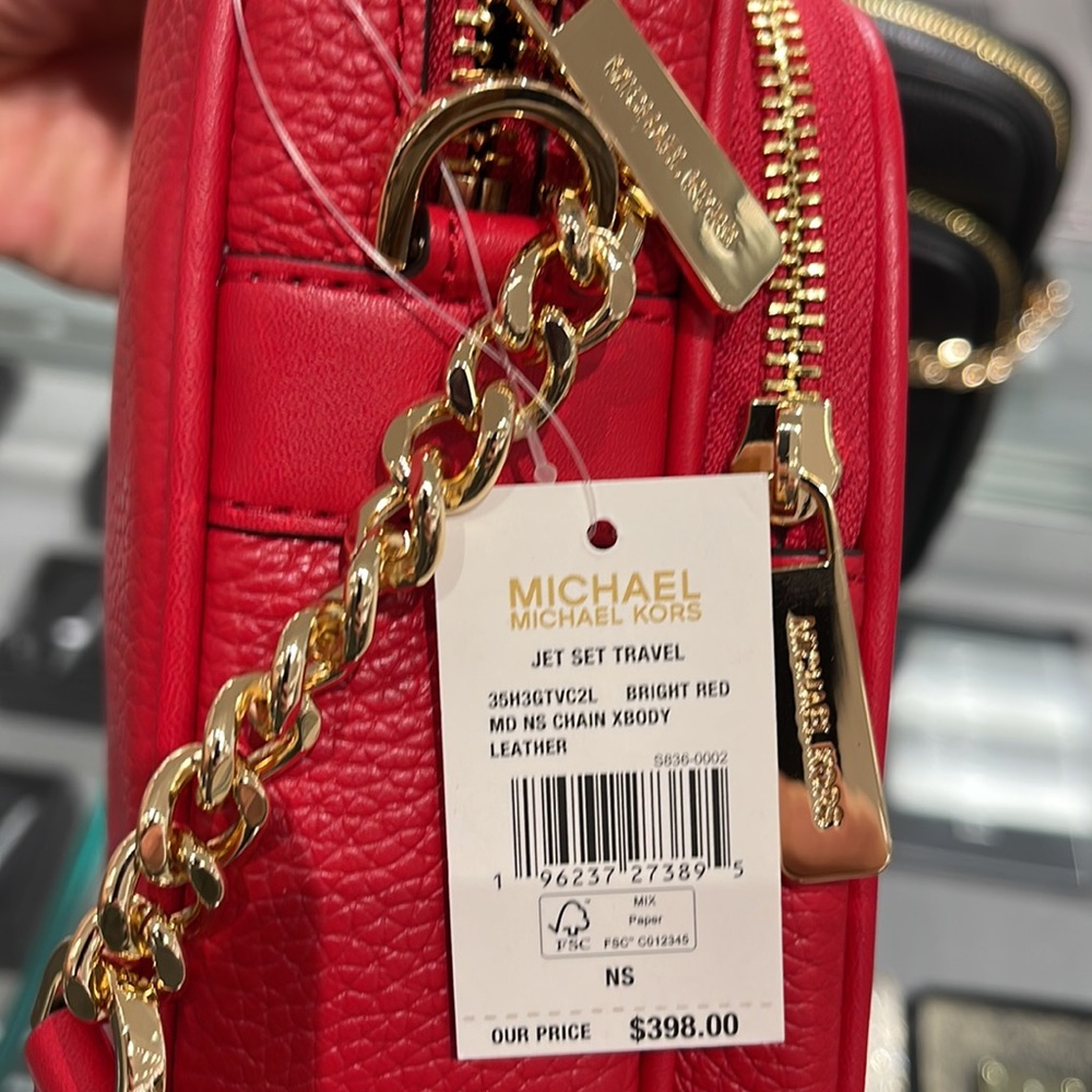 MICHAEL KORS  Jet Set Travel Medium Logo NS Chain XBody Leather Crossbody Flight - Picture 6 of 16
